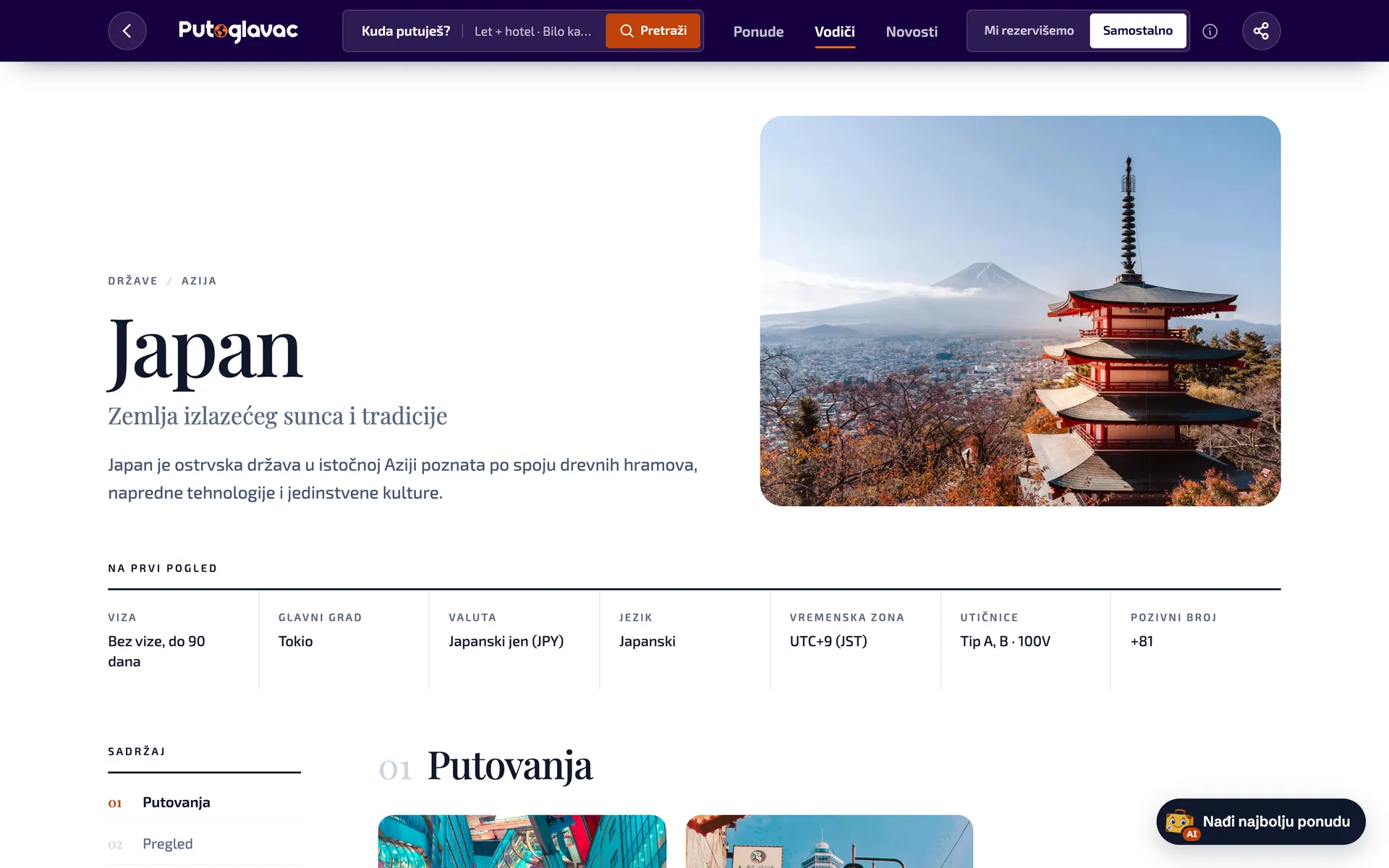 Vodič za Japan na Putoglavcu sa osnovnim informacijama o državi